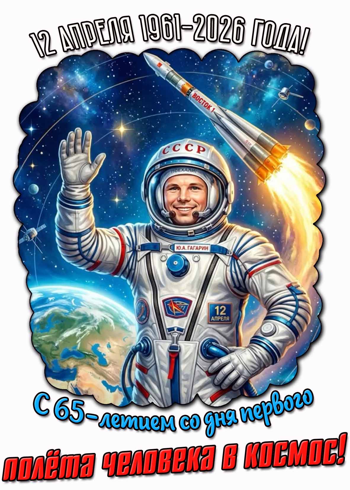 Картинка "12 апреля 1961-2026 года! С 65-летием со дня первого полёта человека в космос!"