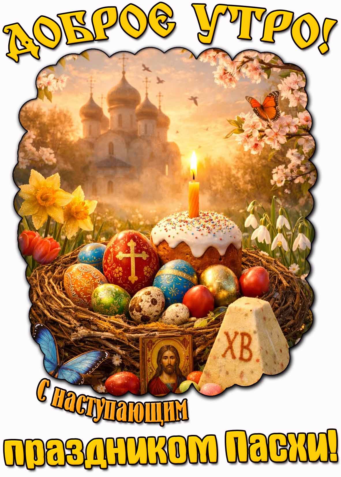 Открытка "Доброе утро! С наступающим праздником Пасхи!"