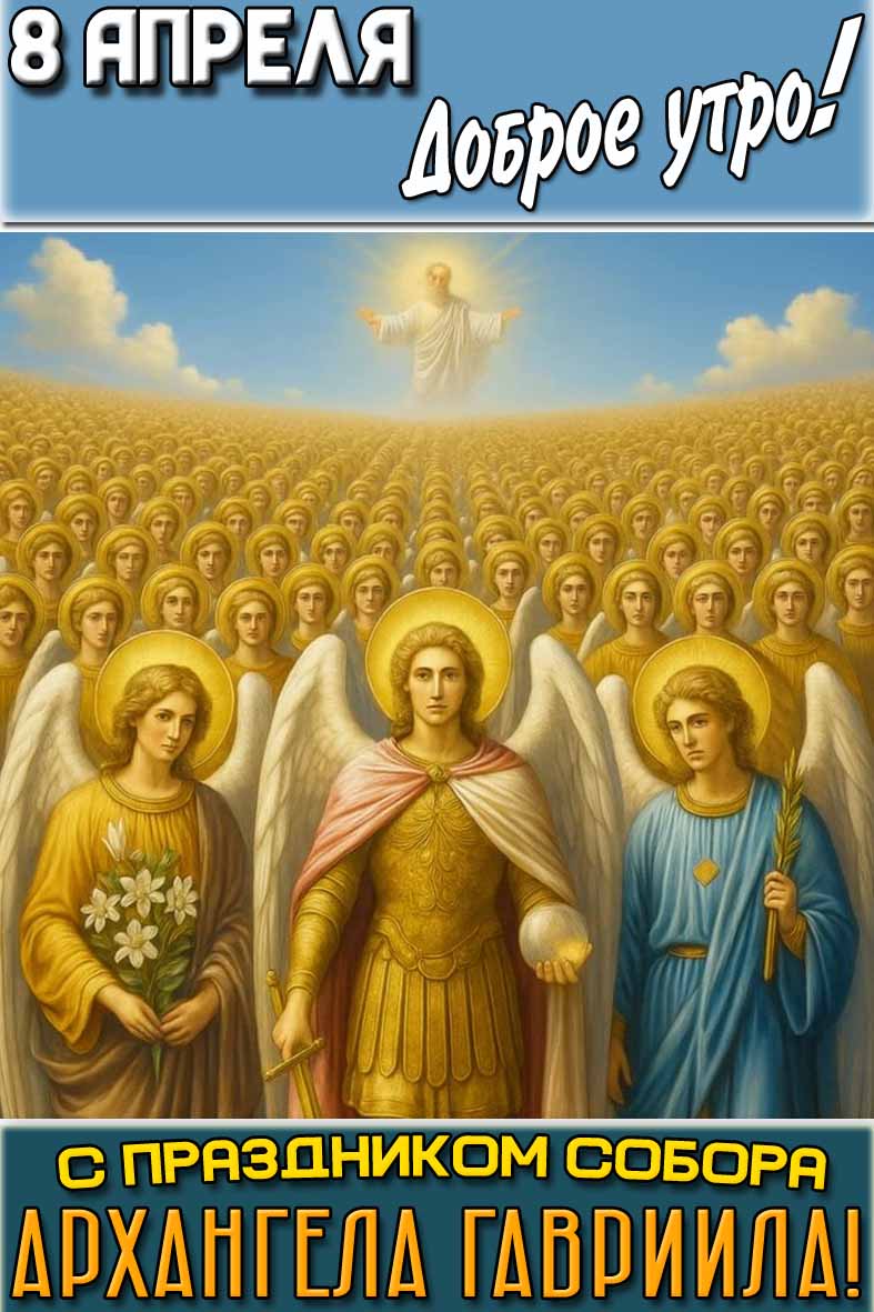 Открытка "8 апреля доброе утро! С праздником Собора архангела Гавриила!"
