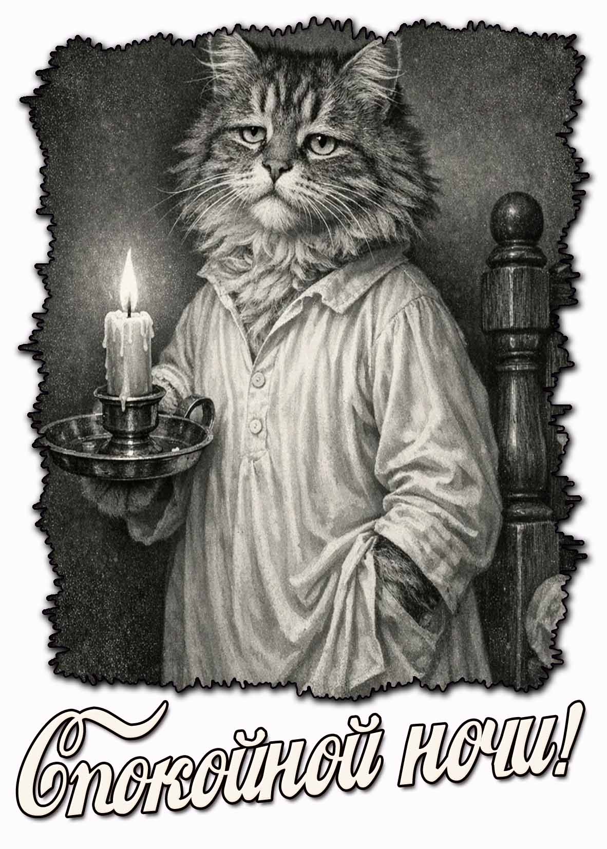 Спокойной ночи! - креативная картинка с котом