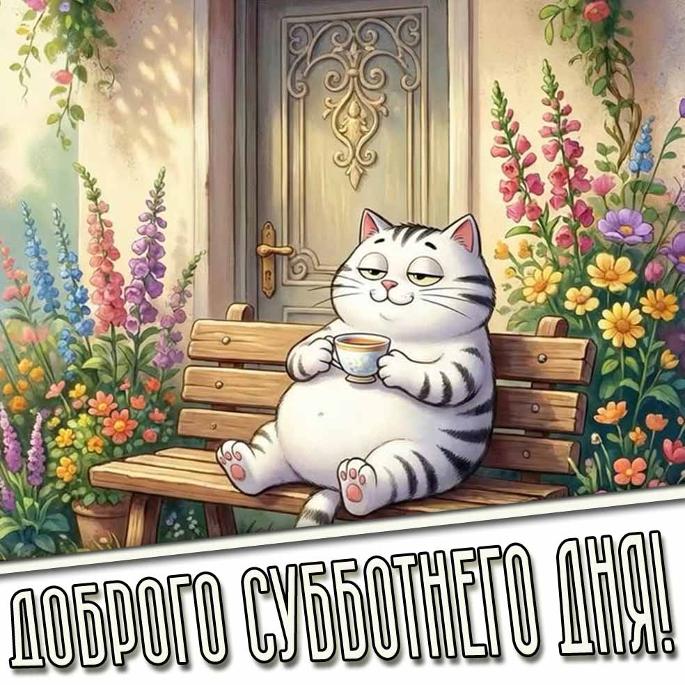 Доброго субботнего дня! - открытка с прикольным котом