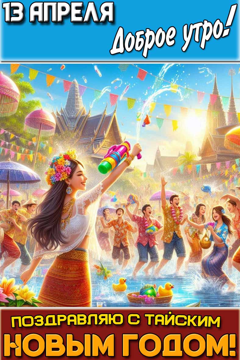 Открытка "13 апреля доброе утром! Поздравляю с тайским Новым годом!"
