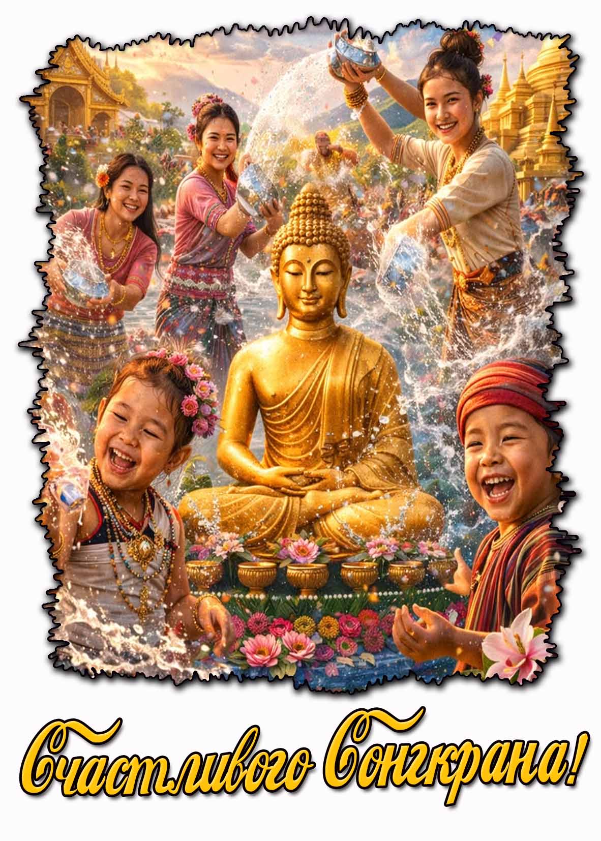 Счастливого Сонгкрана! - красивая открытка