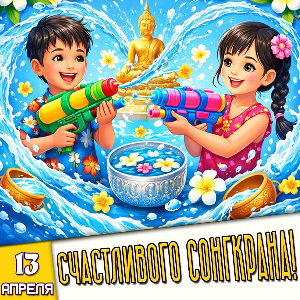 Детская открытка 13 апреля - Счастливого Сонгкрана!
