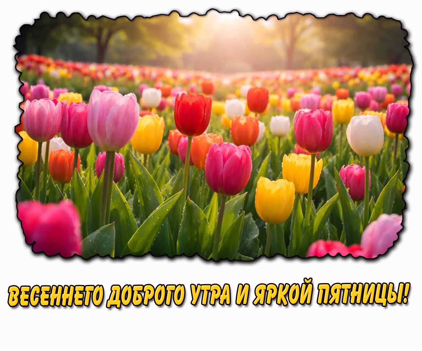 Весеннего доброго утра и яркой пятницы! - открытка с тюльпанами