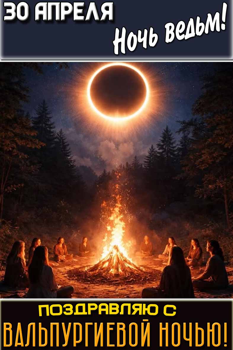 Открытка "30 апреля - ночь ведьм! Поздравляю с Вальпургиевой ночью!"