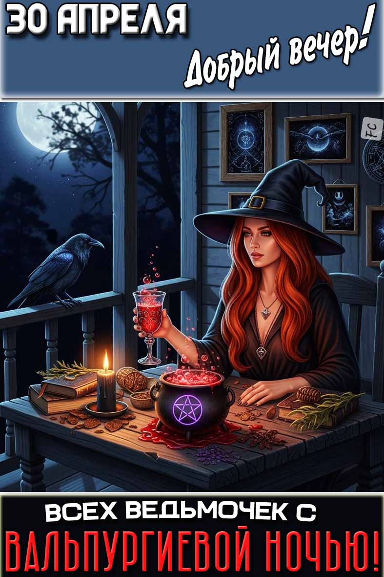 Картинка "30 апреля добрый вечер! Всех ведьмочек с Вальпургиевой ночью!"