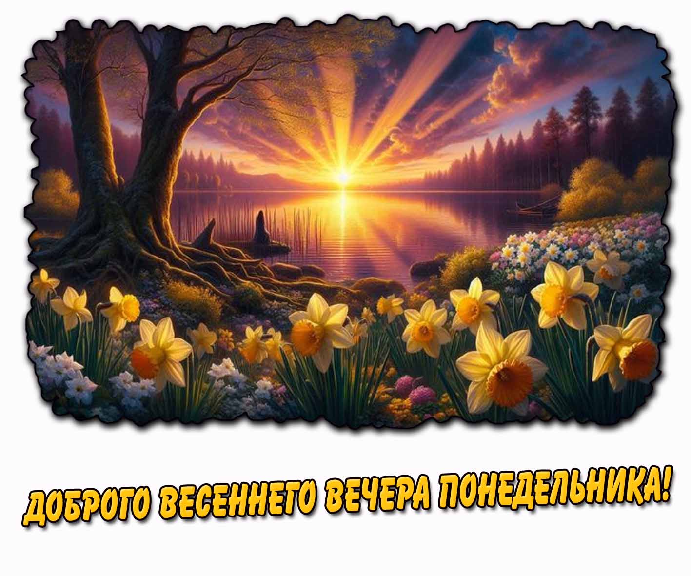 Открытка доброго весеннего вечера понедельника