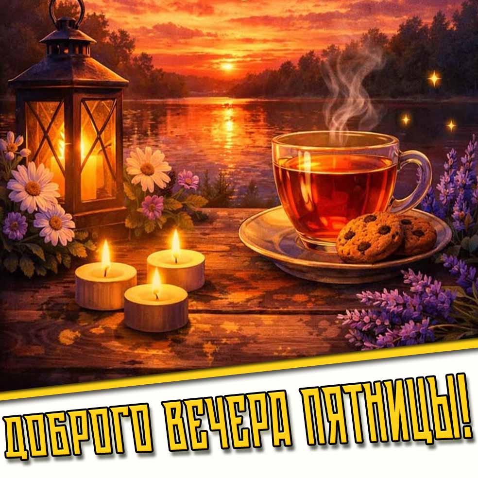 Доброго вечера пятницы! - весенняя картинка с чаем