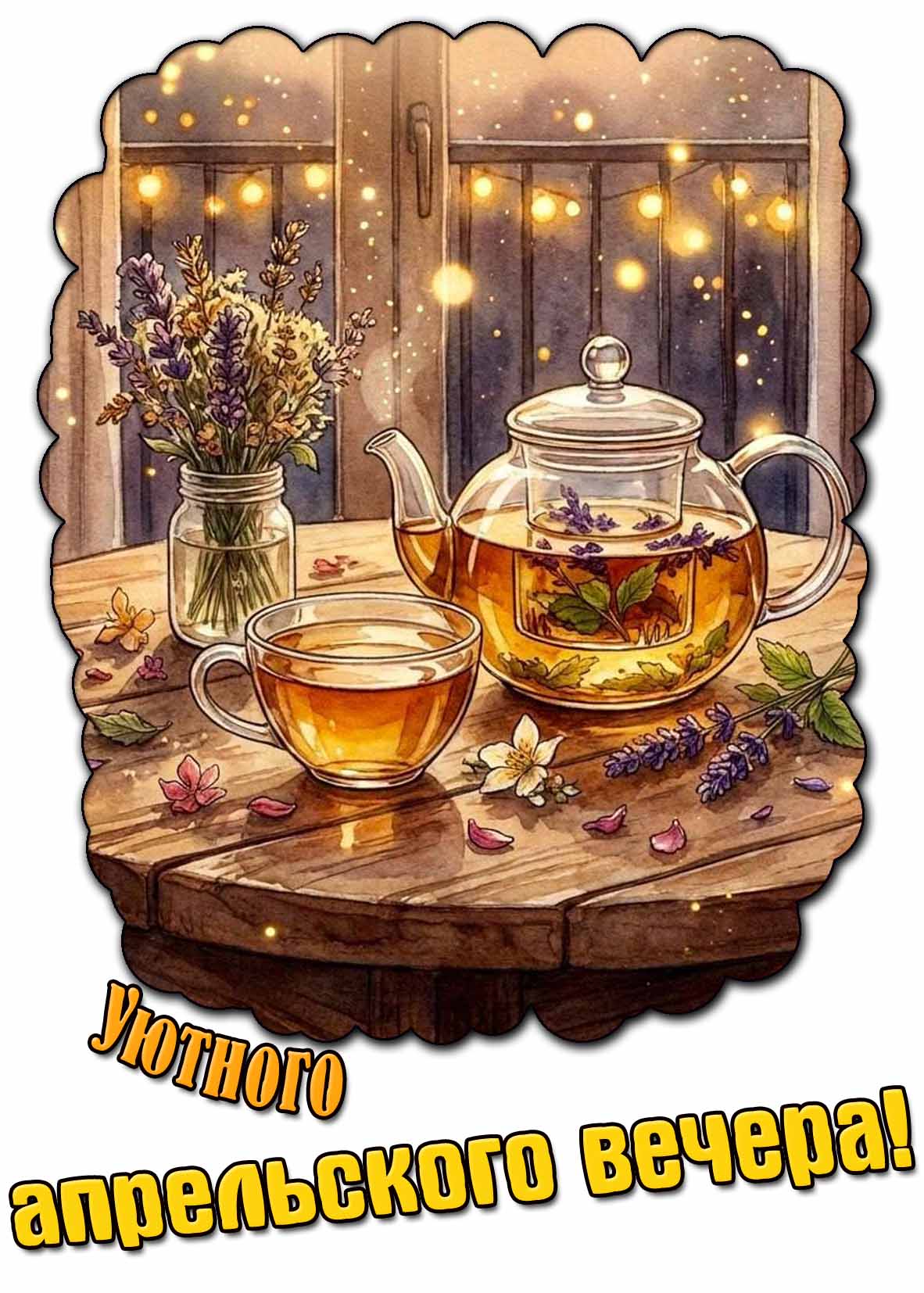 Открытка уютного апрельского вечера