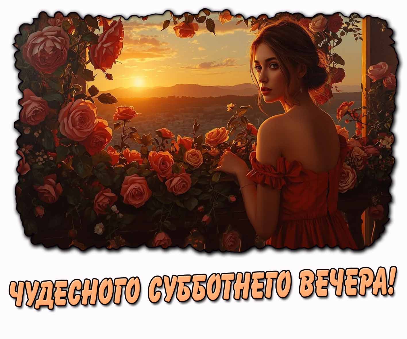 Чудесного субботнего вечера! - открытка с девушкой