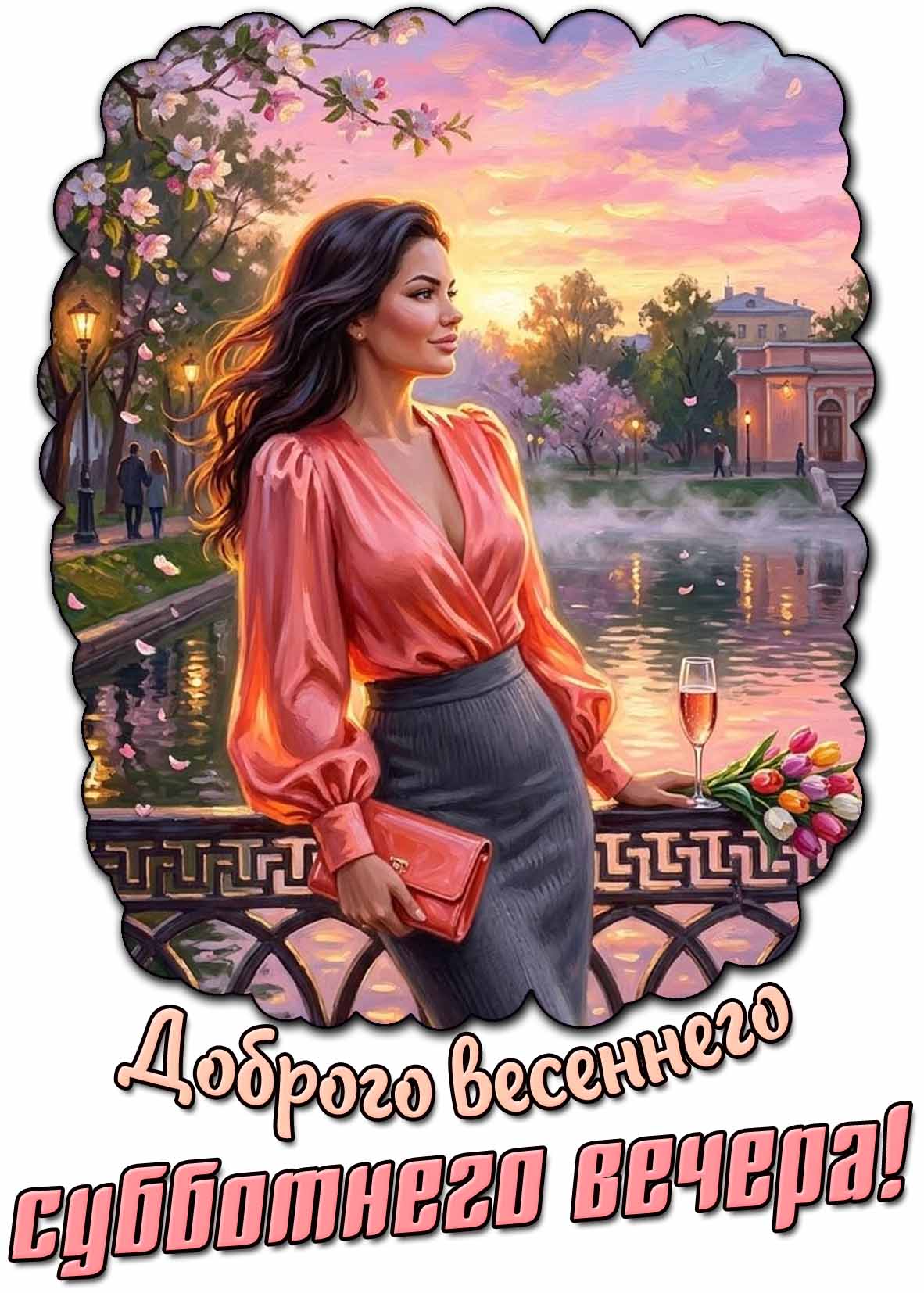 Открытка доброго весеннего субботнего вечера