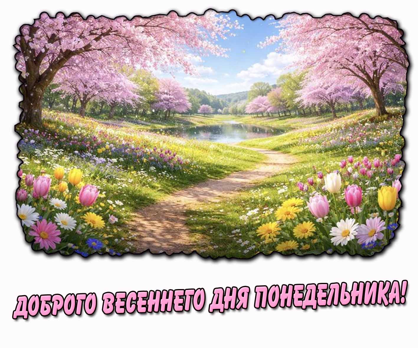 Доброго весеннего дня понедельника! - открытка с цветами