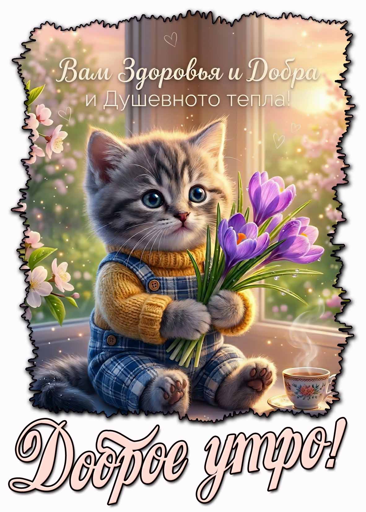 Весенняя открытка "Доброе утро! Вам здоровья и добра и душевного тепла!"