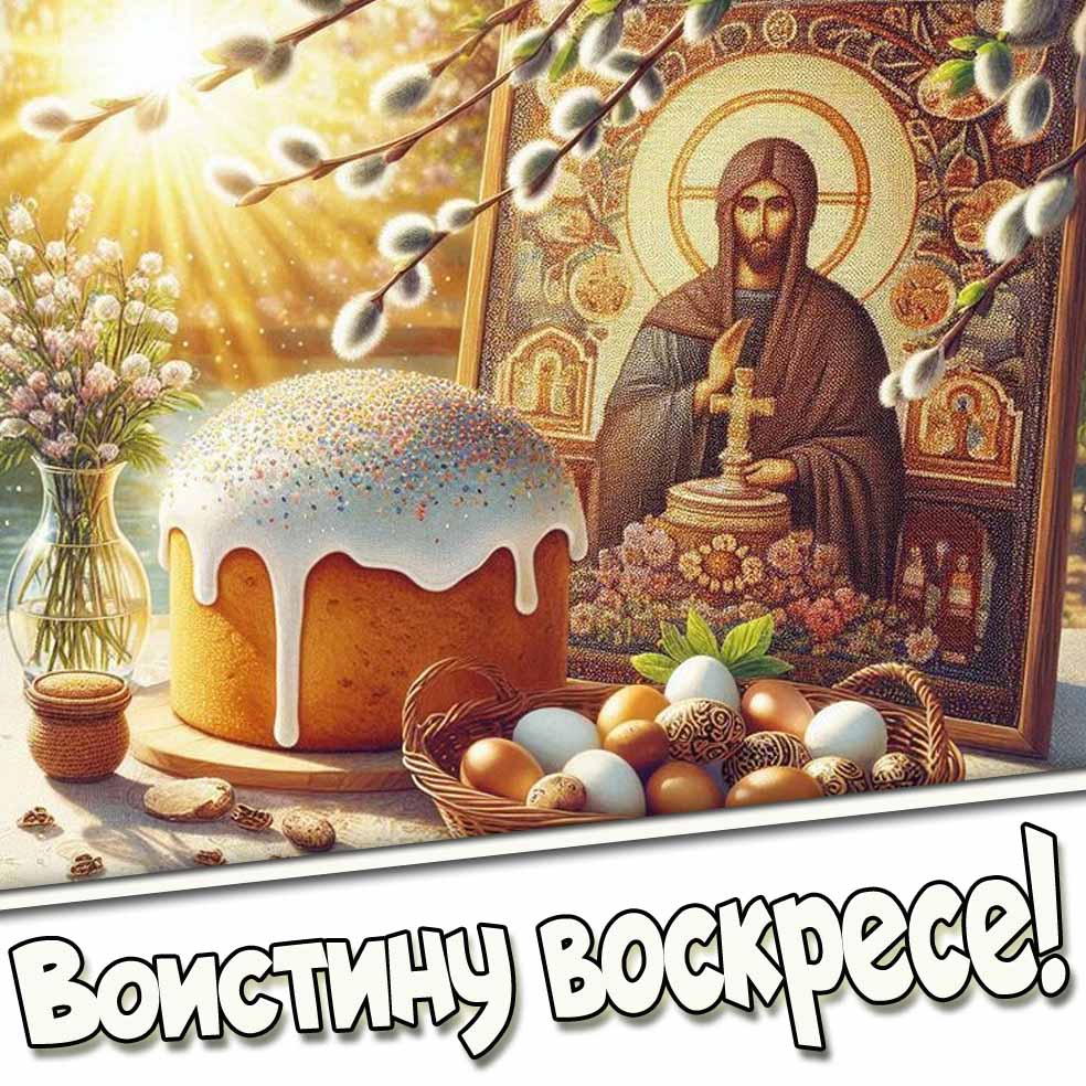 Воистину воскресе! - открытка с иконой