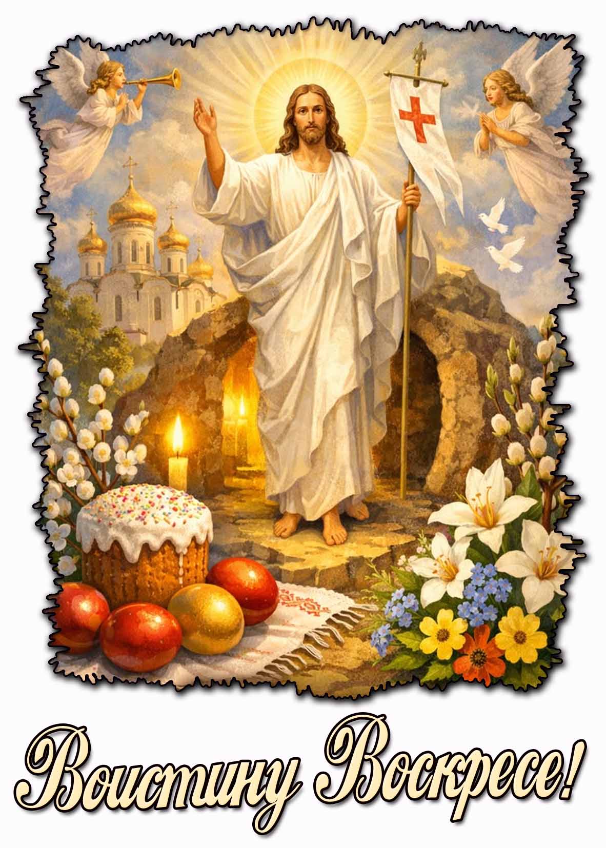 Воистину воскресе! - открытка с ответом на Пасхальное поздравление