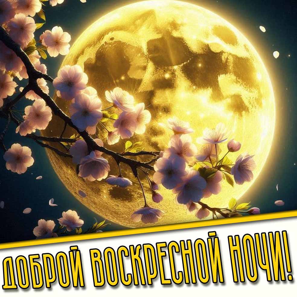 Доброй воскресной ночи! - весенняя открытка с цветами