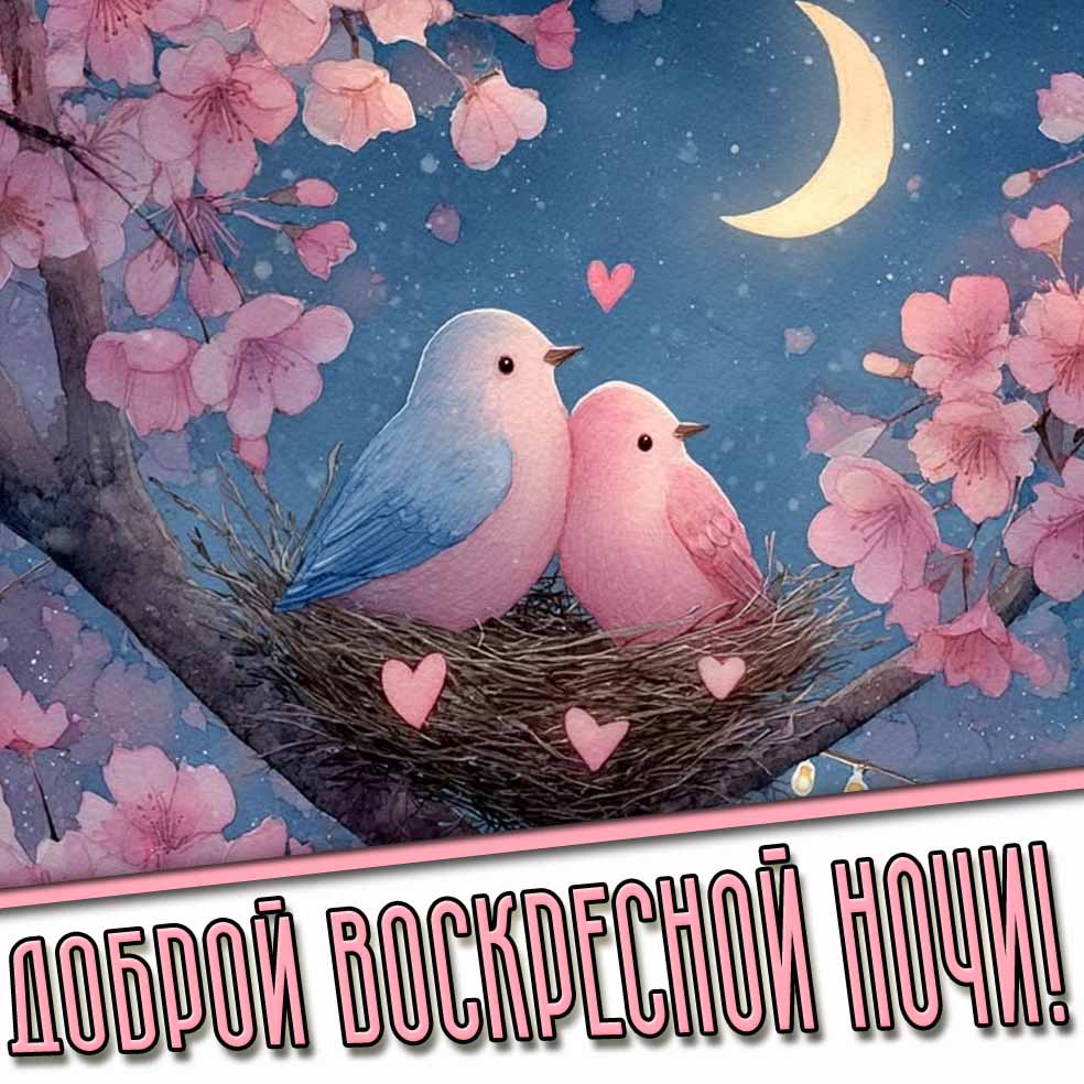 Доброй воскресной воскресной ночи! - весенняя открытка с птичками