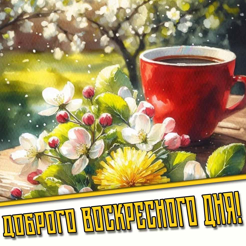 Доброго воскресного дня! - весенняя картинка с кофе