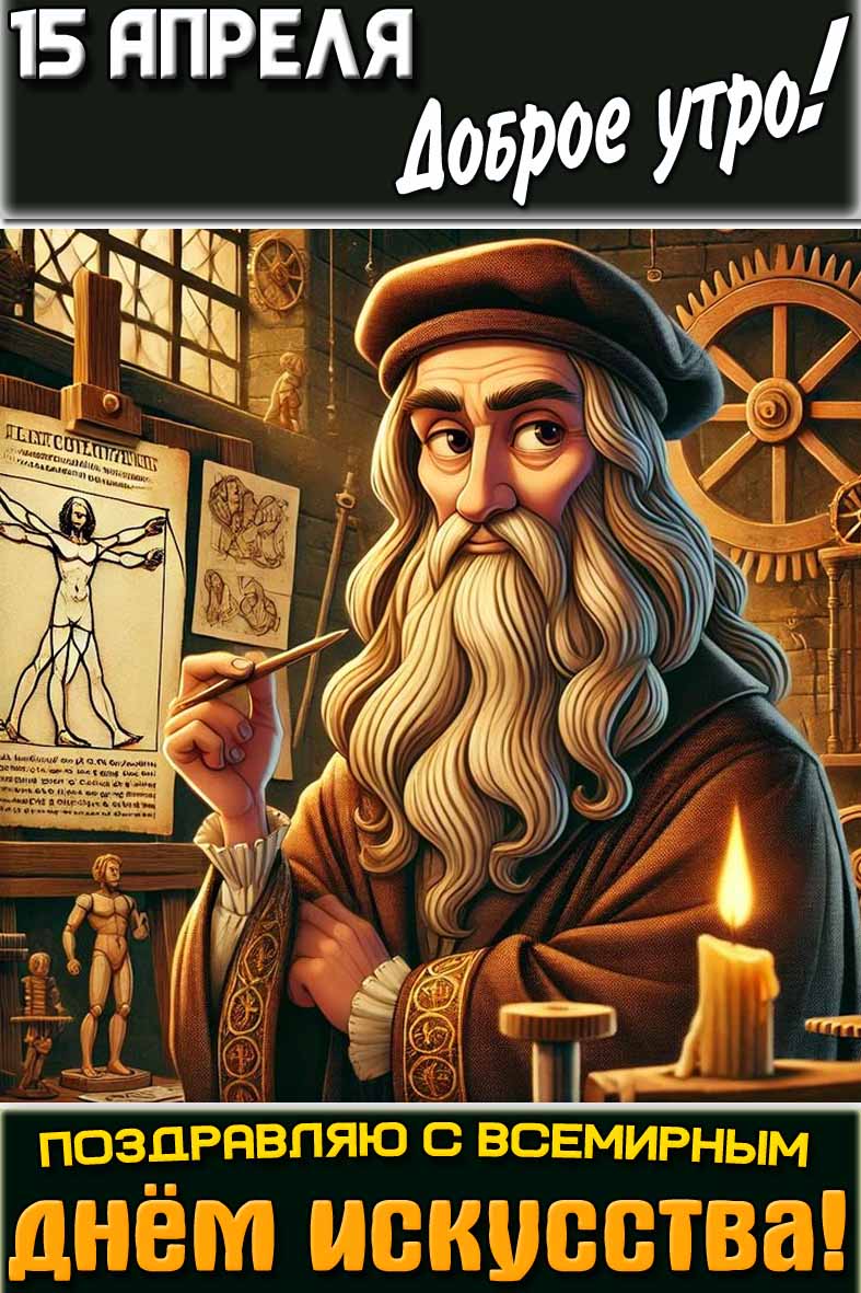 Открытка "15 апреля доброе утро! Поздравляю с Всемирным днём искусства!"