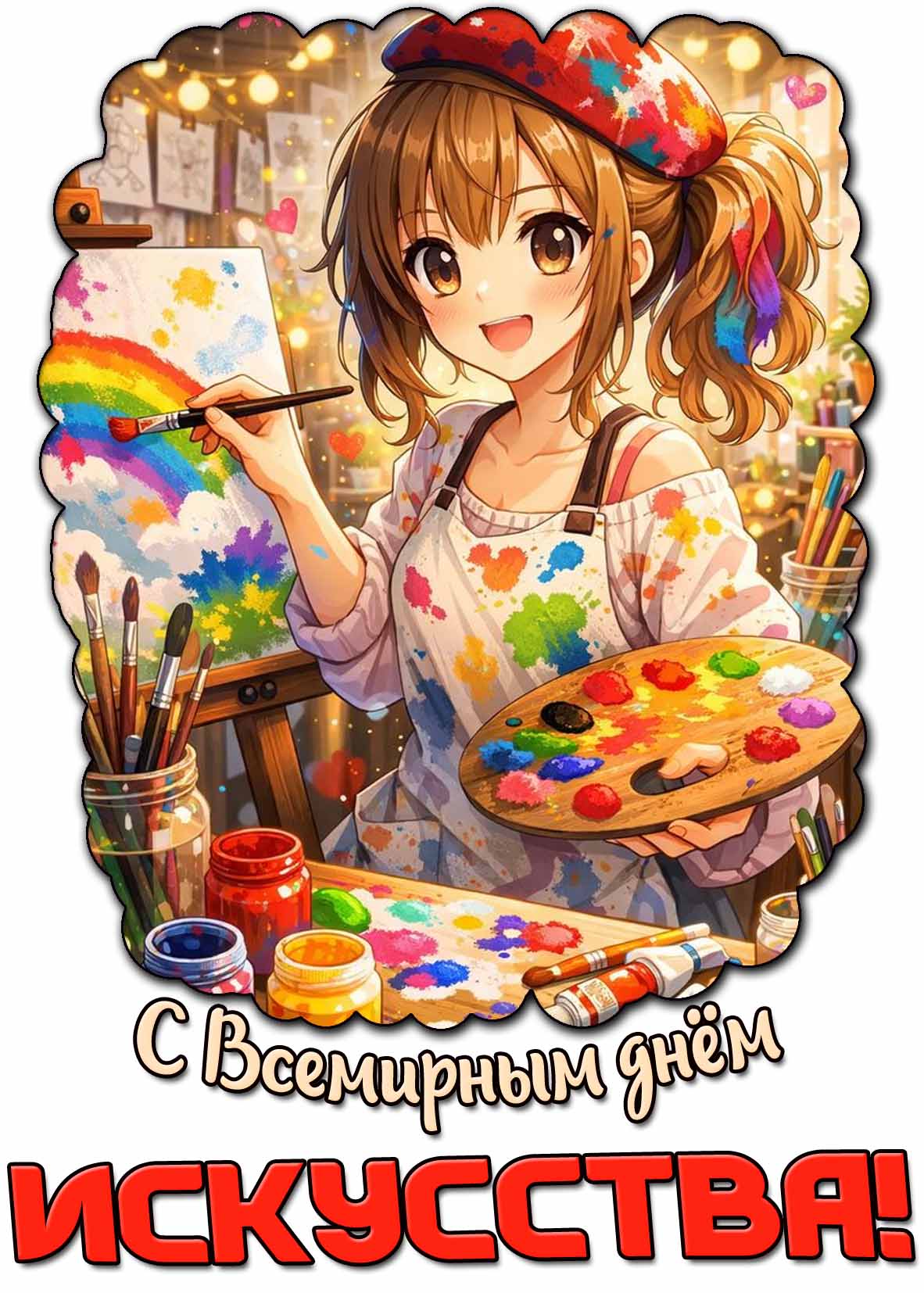 С Всемирным днём искусства! - красивая аниме открытка