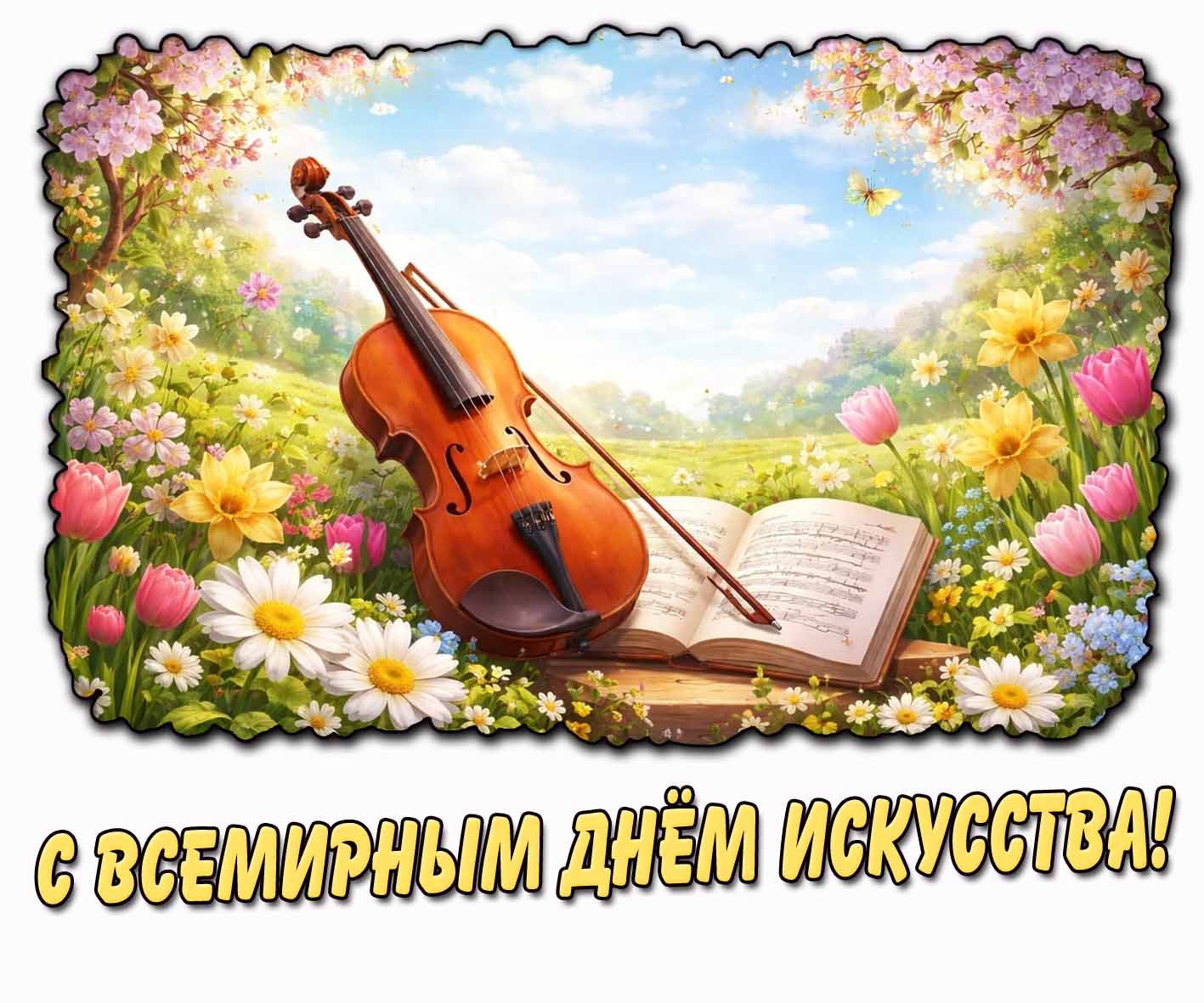 Весенняя открытка с Всемирным днём искусства