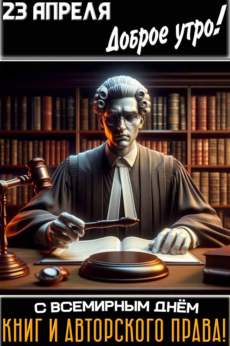Открытка "23 апреля доброе утро! С Всемирным днём книг и авторского права!"
