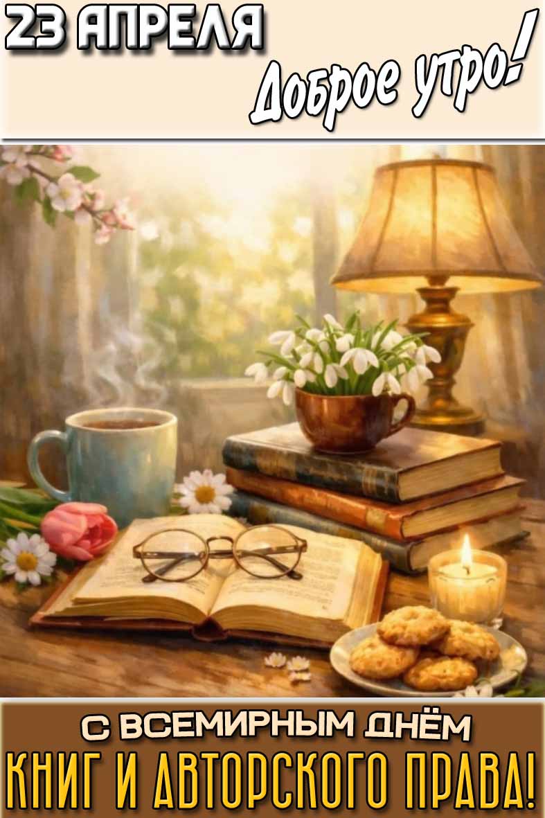 Картинка "23 апреля доброе утро! С Всемирным днём книг и авторского права!"