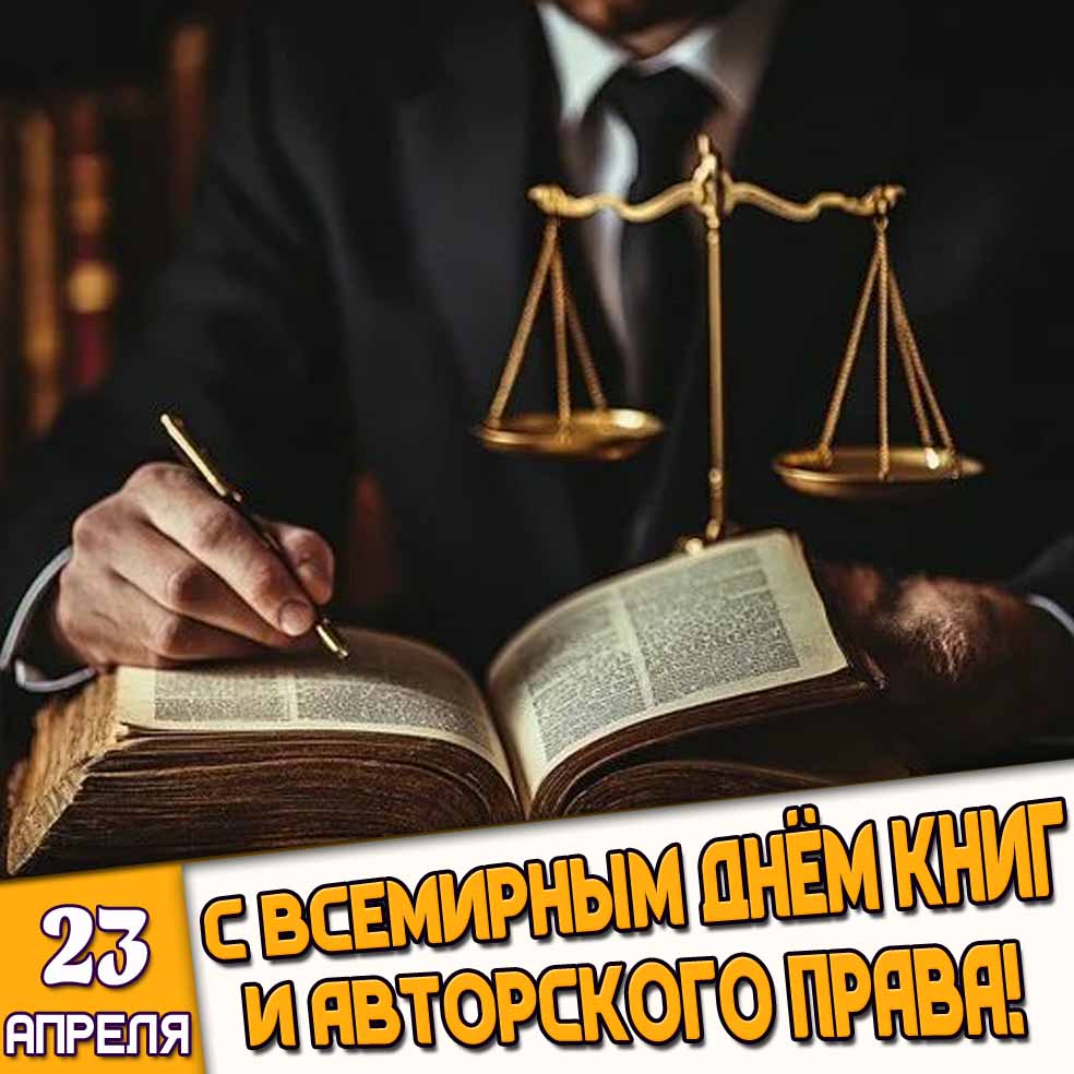 Открытка 23 апреля - с Всемирным днём книг и авторского права!