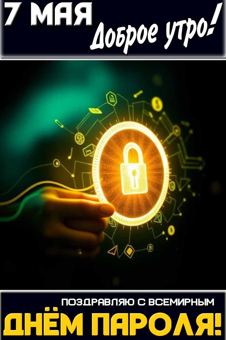 Открытка "7 мая доброе утро! Поздравляю с Всемирным днём пароля!"