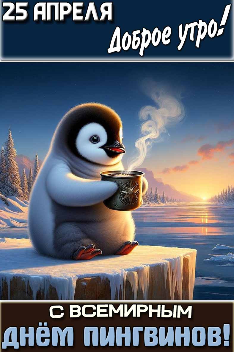 Картинка "25 апреля доброе утро! С Всемирным днём пингвинов!"