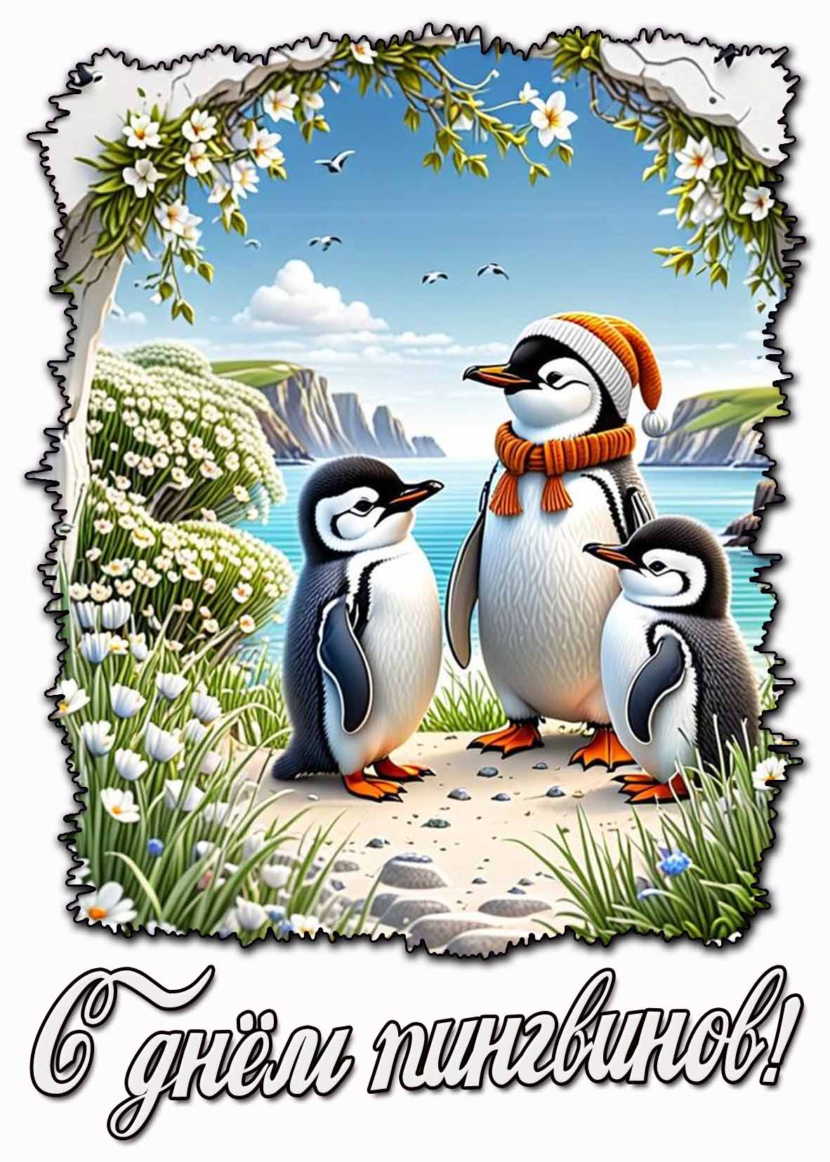 Открытка с днём пингвинов