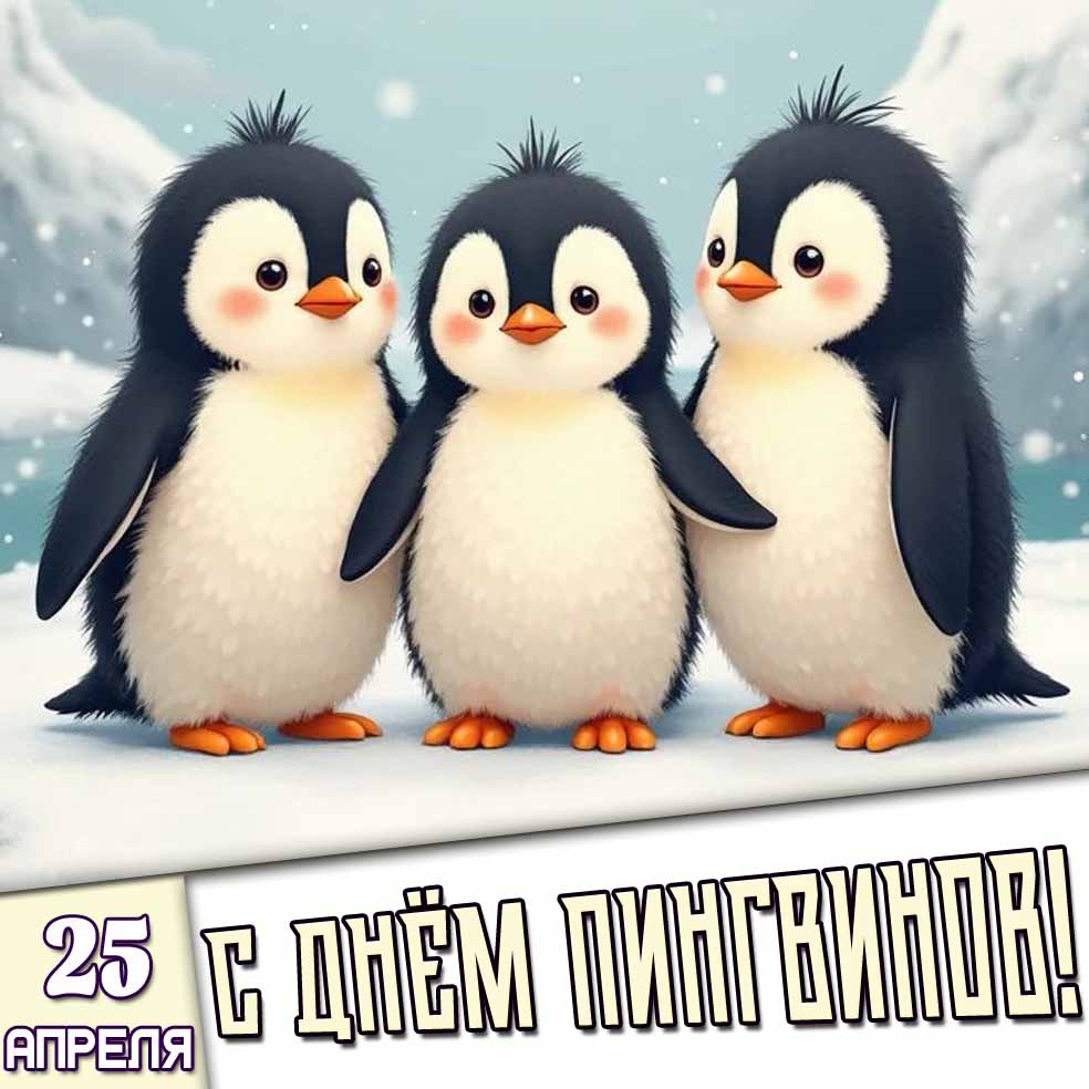 Открытка 25 апреля - с днём пингвинов!