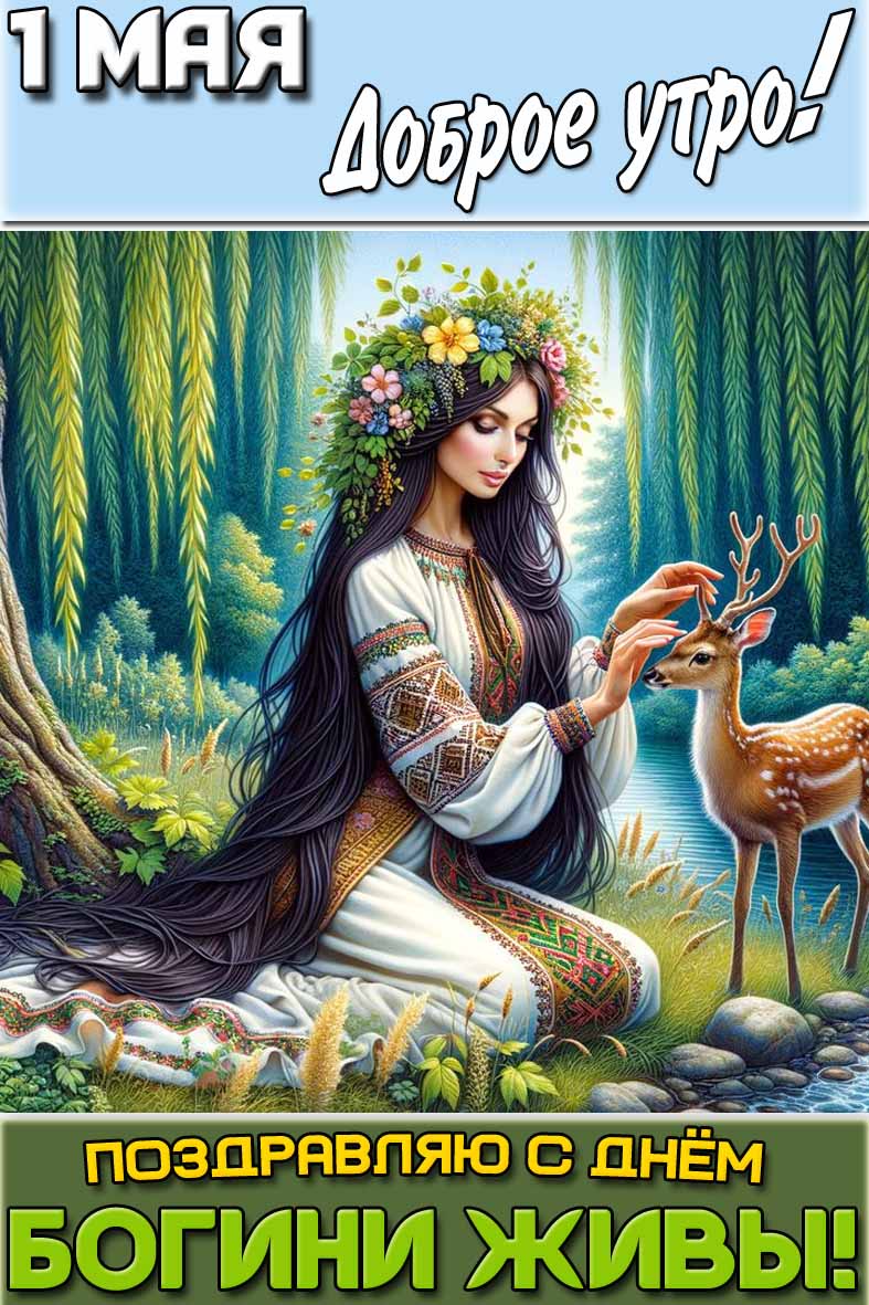 Открытка "1 мая доброе утро! С днём богини Живы!"