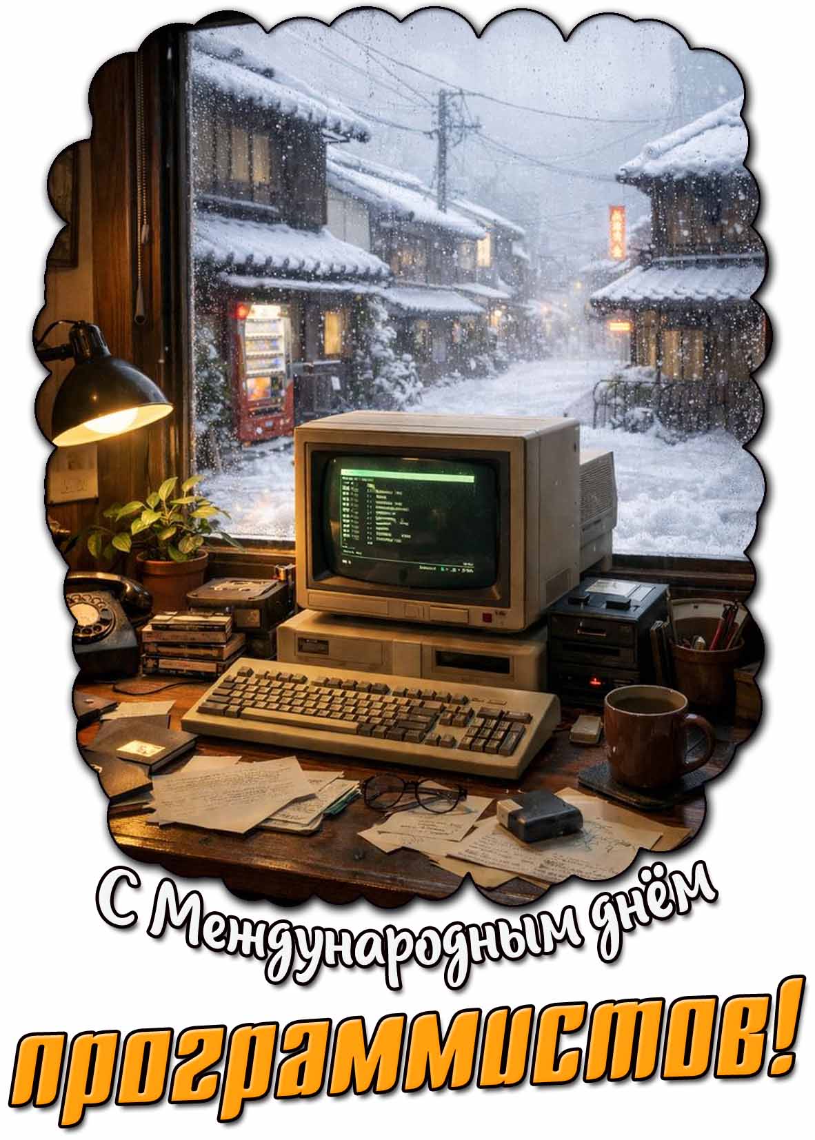 Зимняя открытка с международным днём программистов