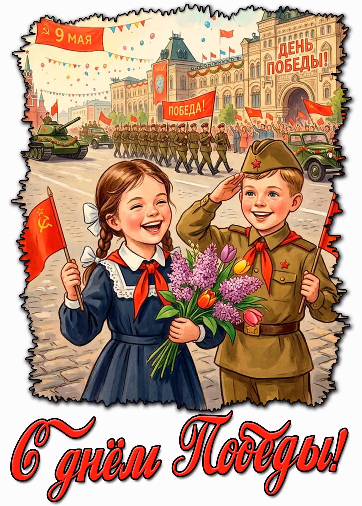 С днём Победы! - прикольная открытка для детей на 9 мая