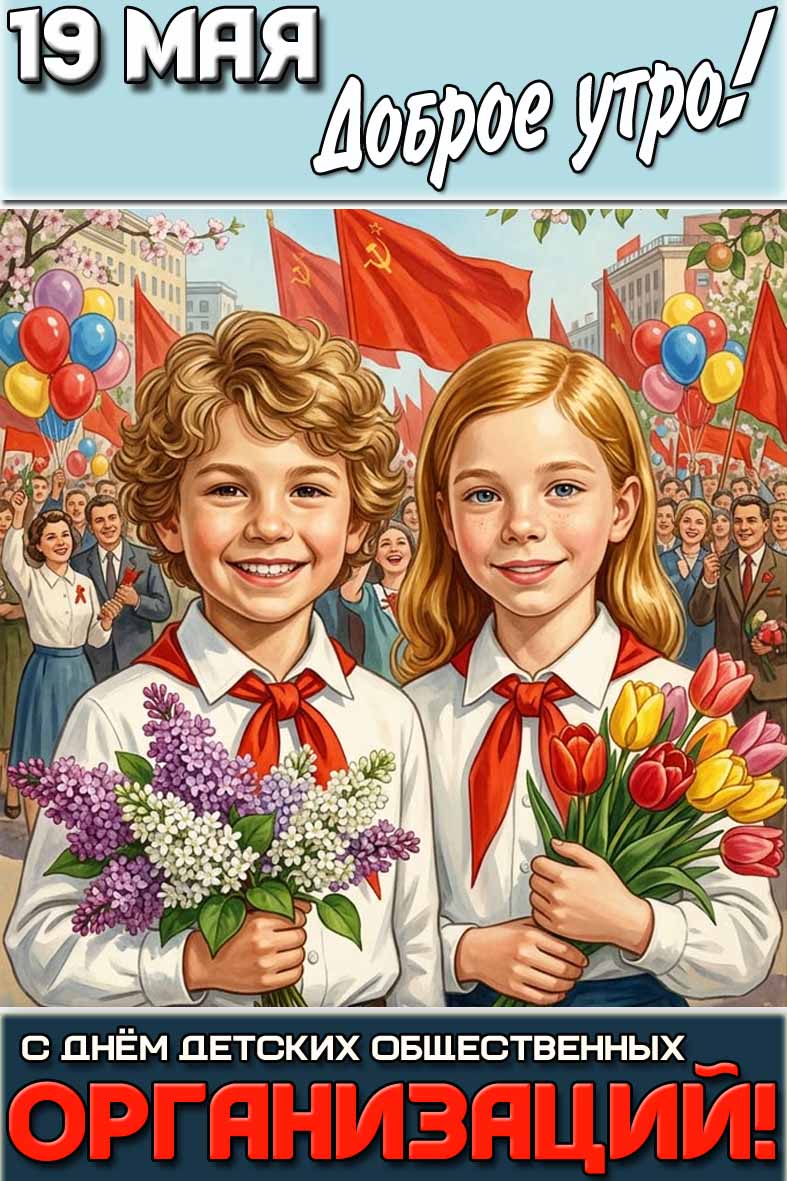 Советская картинка "19 мая доброе утро! С днём детских общественных организаций!"