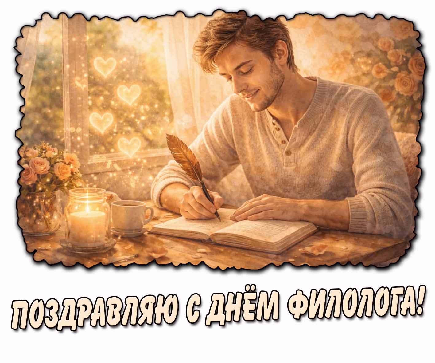 Красивая открытка "Поздравляю с днём филолога!"