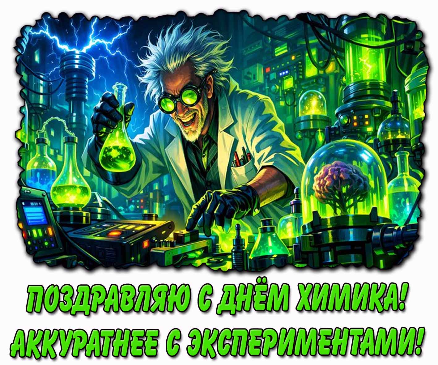 Прикольная картинка "Поздравляю с днём химика! Аккуратнее с экспериментами!"
