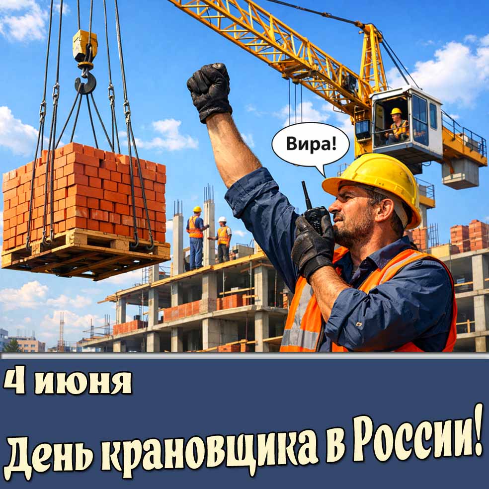Открытка 4 июня - день крановщика в России!