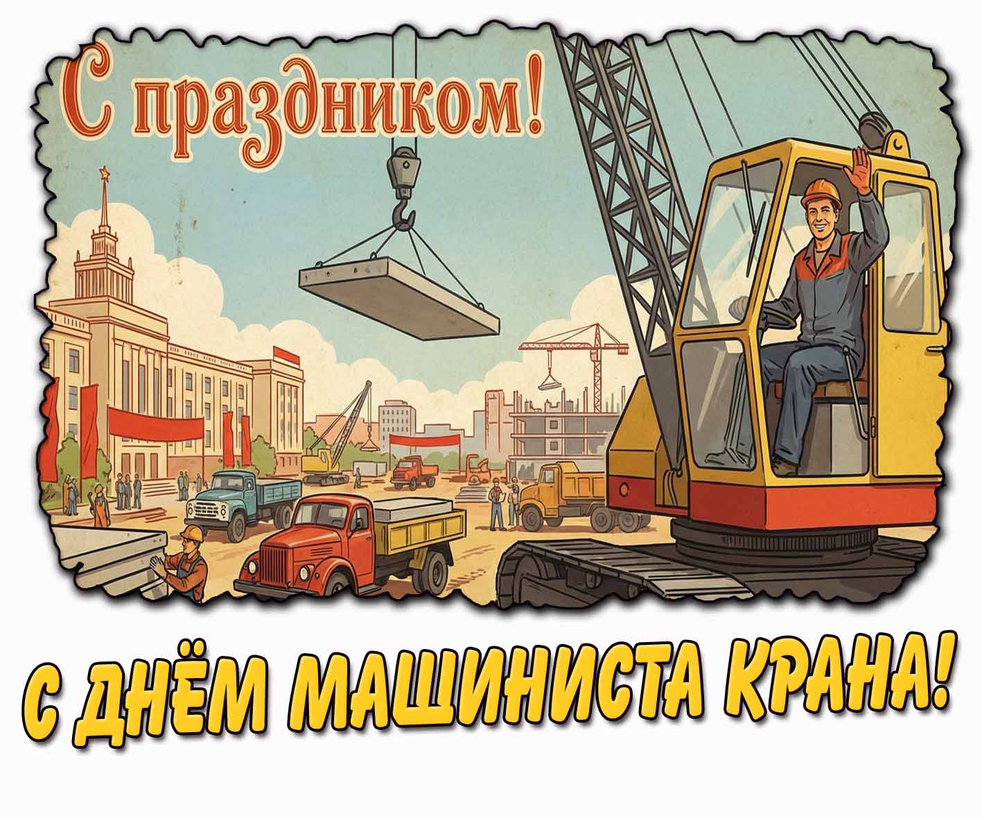 Советска картинка "С днём машиниста крана! С праздником!"