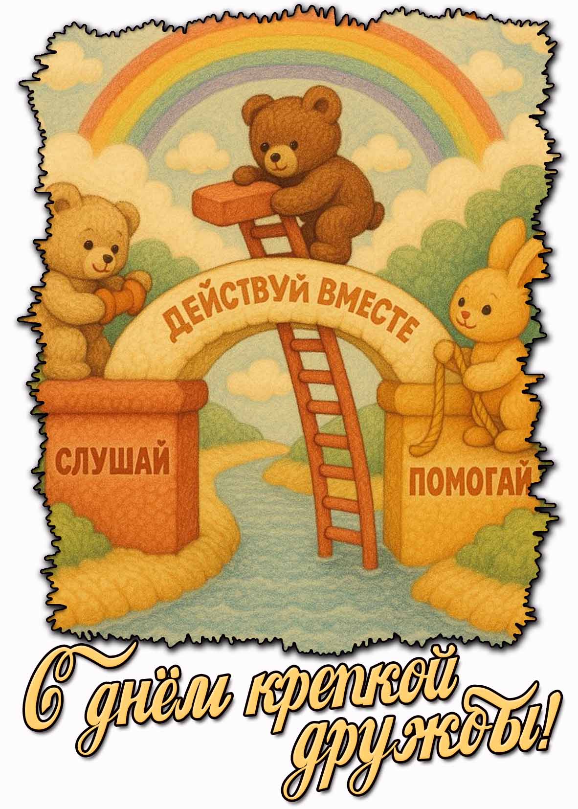 Картинка "С днём крепкой дружбы! Действуй вместе! Слушай! Помогай!"