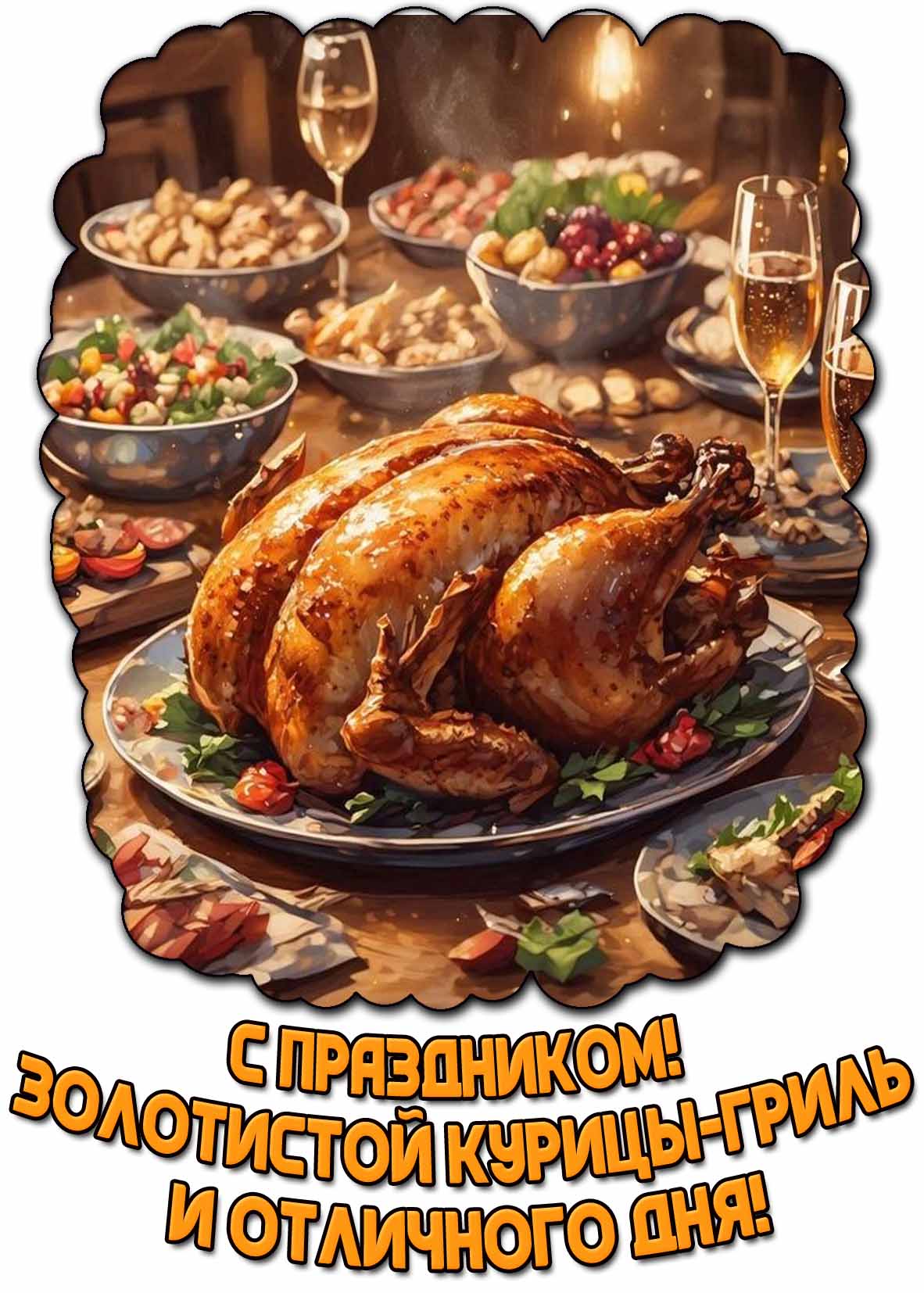 Картинка "С праздником! Золотистой курицы-гриль и отличного дня!"