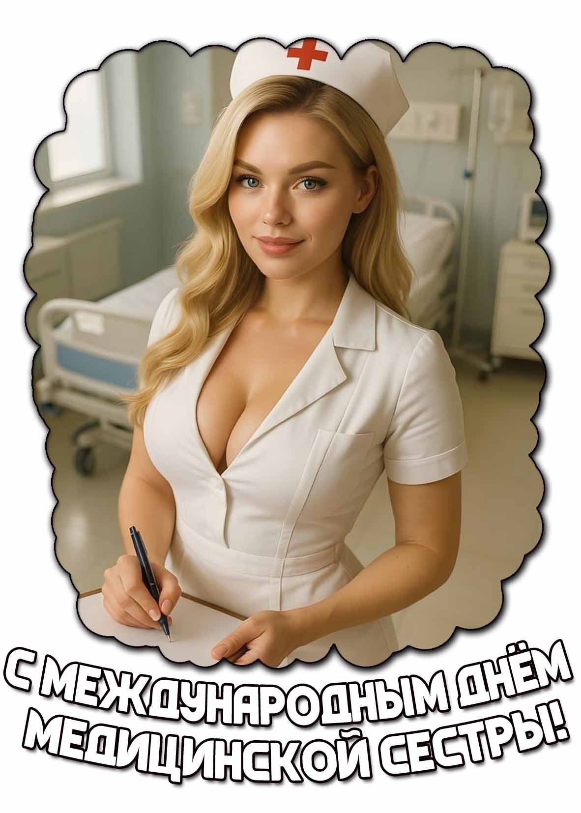 С Международным днём медицинской сестры! - картинка с эффектной блондинкой