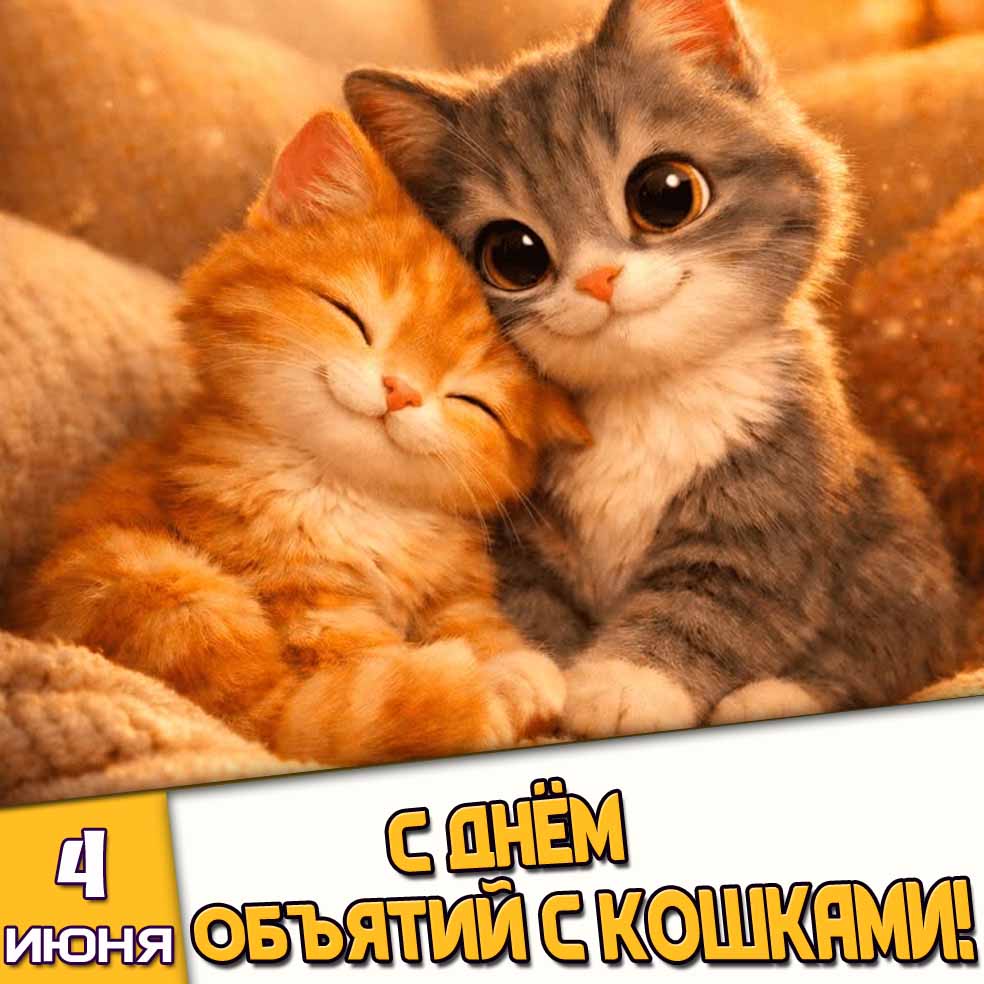 Картинка 4 июня - с днём объятий с кошками!