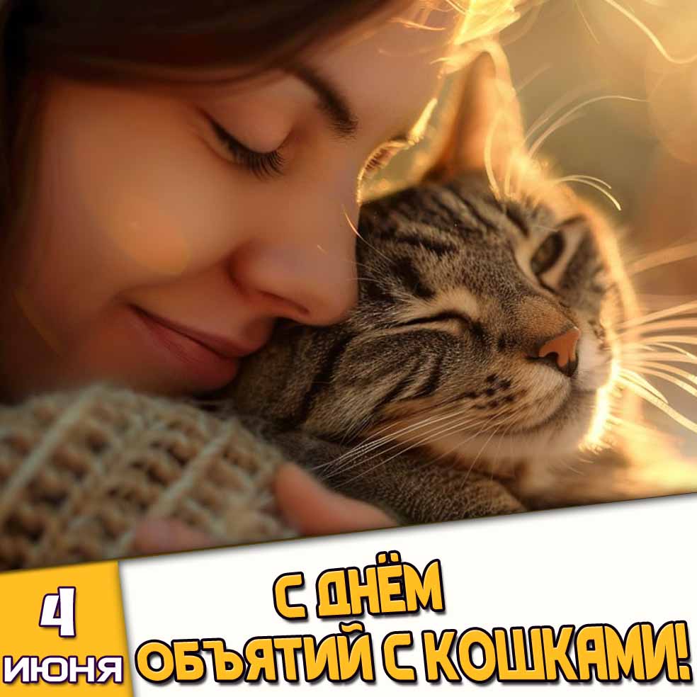 Открытка 4 июня - с днём объятий с кошками!