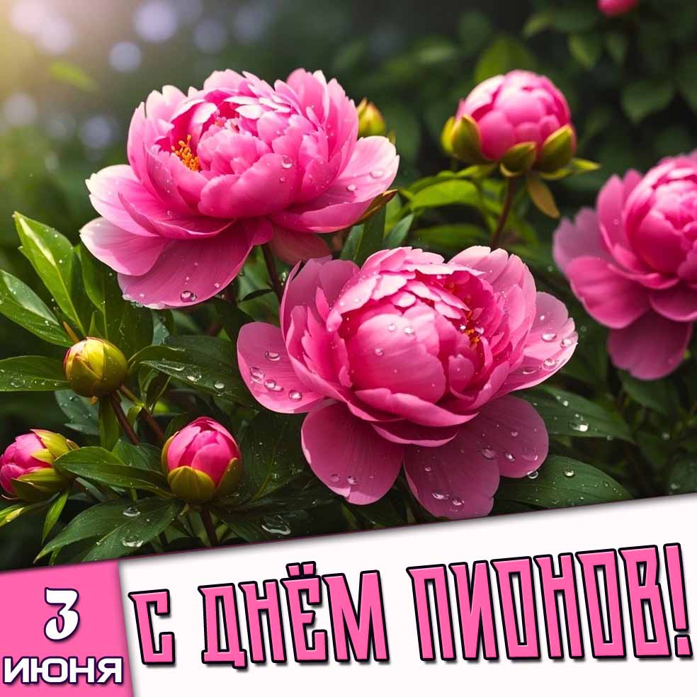 Открытка 3 июня - с днём пионов!