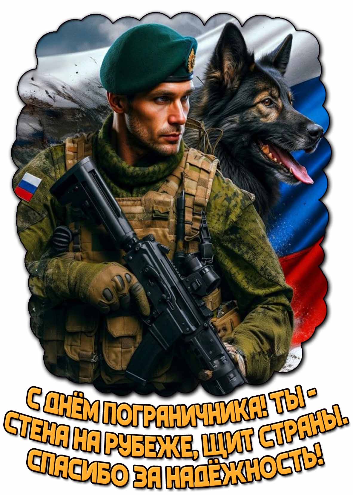 Картинка "С днём пограничника! Ты - стена на рубеже, щит страны. Спасибо за надёжность!"