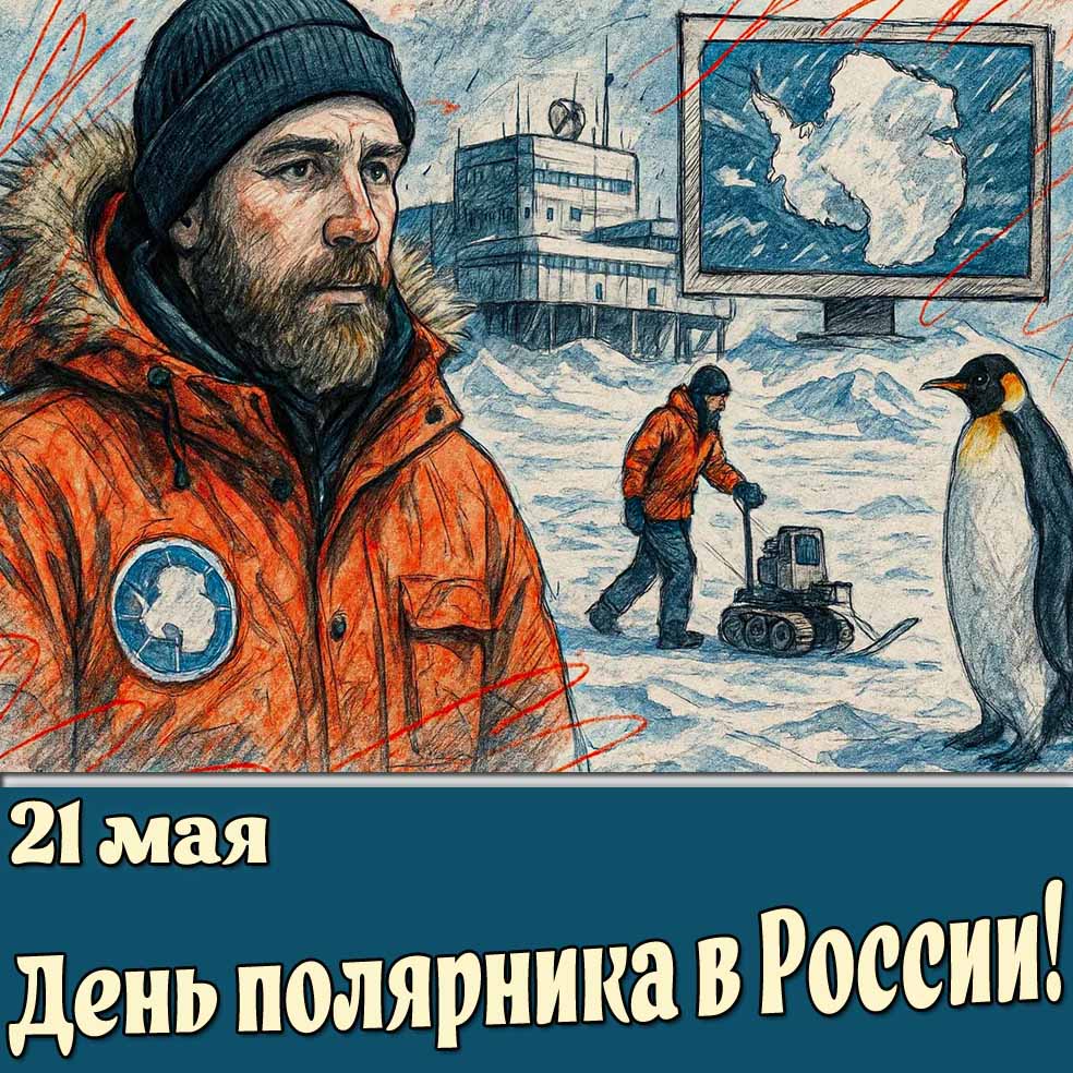 Открытка 21 мая - день полярника в России!