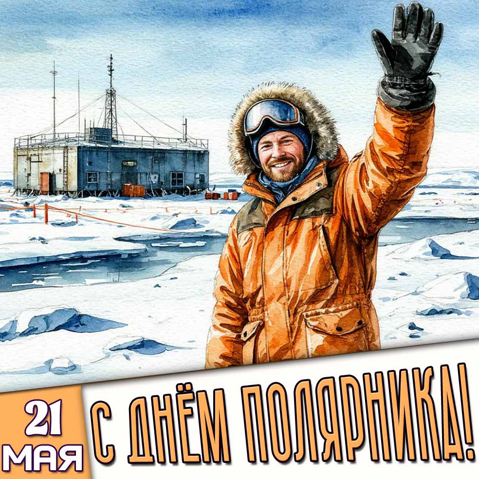 Открытка 21 мая - с днём полярника!